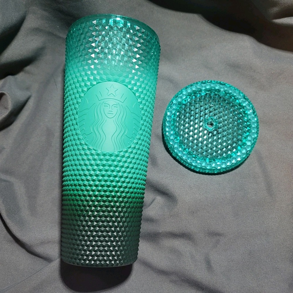 Starbucks Holiday Aqua Iridescent Veriegated Studded 24oz Venti Cold Cup Tumbler
